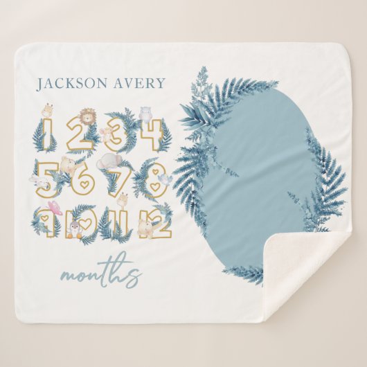 かわいいサファリ動物ベビーマイルストーン シェルパブランケット (正面(横))