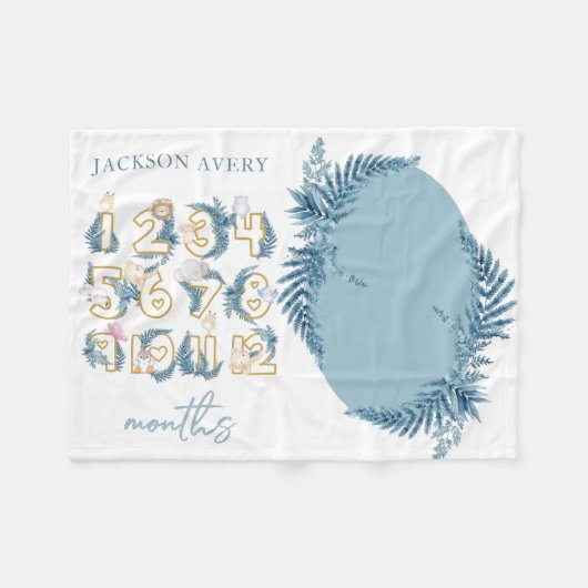 かわいいサファリ動物ベビーマイルストーン フリースブランケット (正面(横))