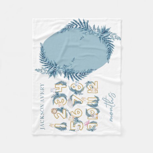 かわいいサファリ動物ベビーマイルストーン フリースブランケット (正面)