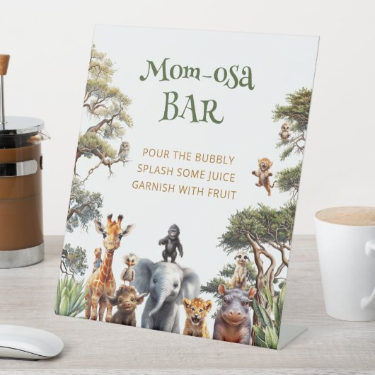 かわいいサファリ動物ママ – osaバーベビーシャワー 台座サイン (インサイチュ)