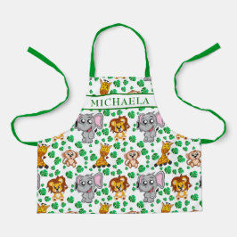 かわいいサファリ動物マンガジャングルパターン名 エプロン