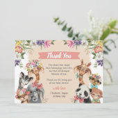 かわいいサファリ動物ワイルドワンガール赤ちゃんシャワー サンキューカード (スタンド正面)