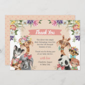 かわいいサファリ動物ワイルドワンガール赤ちゃんシャワー サンキューカード (正面/裏面)
