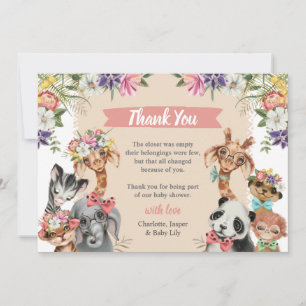 かわいいサファリ動物ワイルドワンガール赤ちゃんシャワー サンキューカード