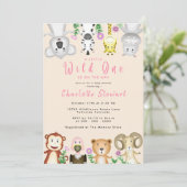 かわいいサファリ動物ワイルドワンガール赤ちゃんシャワー 招待状 (スタンド正面)