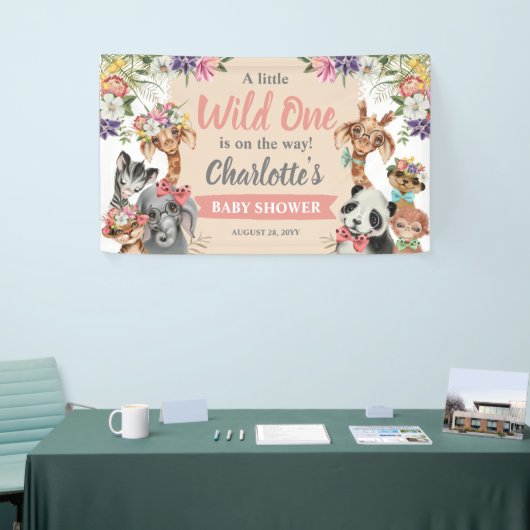 かわいいサファリ動物ワイルドワンガール赤ちゃんシャワー 横断幕 (トレードショー)