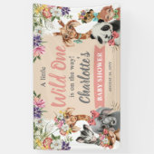 かわいいサファリ動物ワイルドワンガール赤ちゃんシャワー 横断幕 (縦)