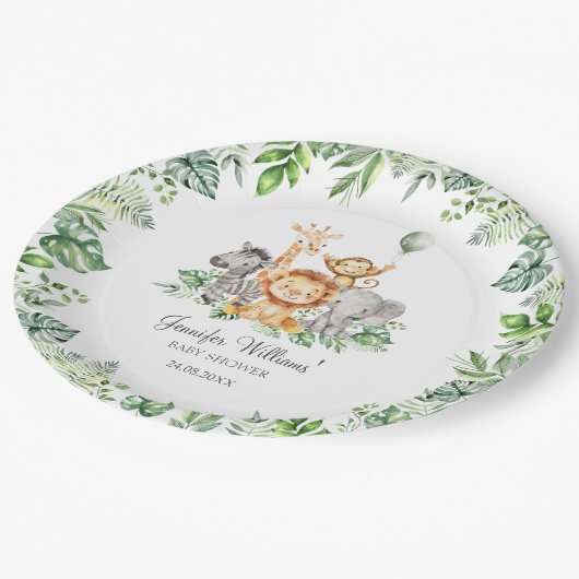 かわいいサファリ動物ワイルドワンベビーシャワー ペーパープレート (アングル)