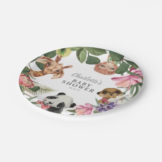 かわいいサファリ動物ワイルドワンボーイベビーシャワー ペーパープレート (アングル)