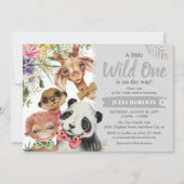 かわいいサファリ動物ワイルドワンボーイベビーシャワー 招待状 (正面)