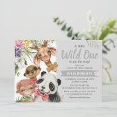 かわいいサファリ動物ワイルドワンボーイベビーシャワー 招待状 (スタンド正面)