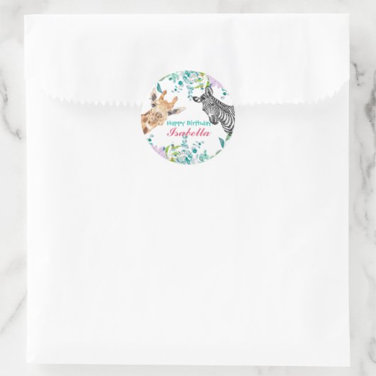 かわいいサファリ動物園の動物のジャングルフローラ誕生日 ラウンドシール (バッグ)