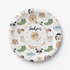 かわいいサファリ動物園の動物の誕生日ボーイ紙プレート ペーパープレート