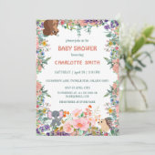 かわいいサファリ動物園の動物ジャングルの花のベビーシャワー 招待状 (スタンド正面)