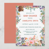 かわいいサファリ動物園の動物ジャングルの花のベビーシャワー 招待状 (正面/裏面)