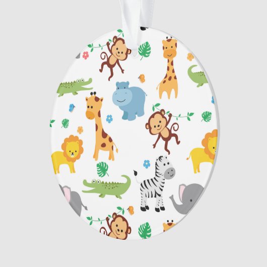 かわいいサファリ動物子供部屋柄トートバッグ オーナメント (正面)