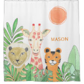 かわいいサファリ動物葉の熱帯の子どもの名前 シャワーカーテン (正面)