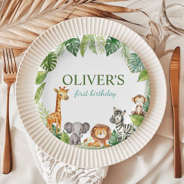 かわいいサファリ動物1歳の誕生日紙プレート ペーパープレート