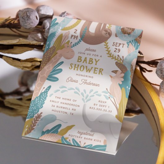 かわいいサファリ動物。ジャングルおもしろいの赤ちゃんシャワー 招待状