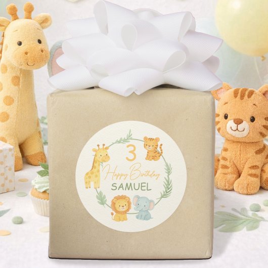 かわいいサファリ動物 ジャングル 子供 誕生日 ラウンドシール