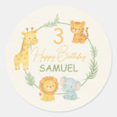 かわいいサファリ動物 ジャングル 子供 誕生日 ラウンドシール (正面)