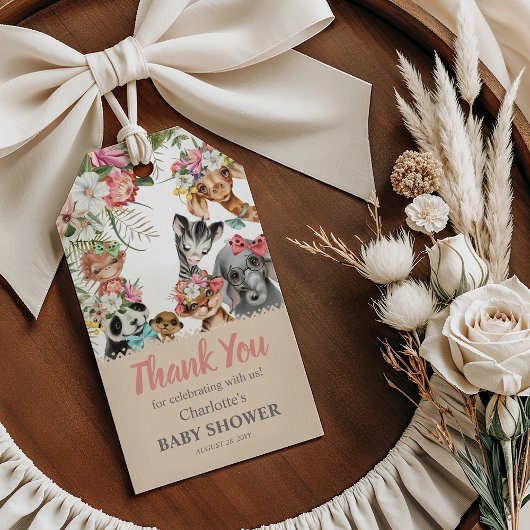 かわいいサファリ動物 ワイルドワン 女の子 ベビーシャワー ギフトタグ