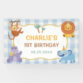かわいいサファリ動物 男の子1歳の誕生日バナー 横断幕 (横)