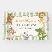 かわいいサファリ動物 男の子1歳の誕生日バナー 横断幕 (横)
