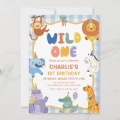 かわいいサファリ動物 男の子 1歳の誕生日 招待状 (正面)