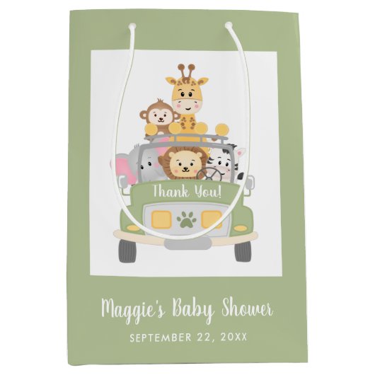 かわいいサファリ赤ちゃんシャワーありがとう ミディアムペーパーバッグ (正面)
