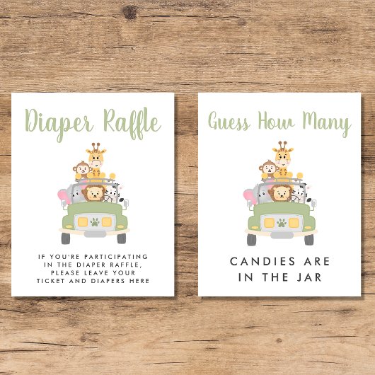 かわいいサファリ赤ちゃんシャワーゲームのポスターセット