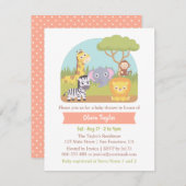 かわいいサファリ野生動物の赤ちゃんシャワー 招待状 (正面/裏面)