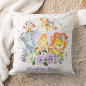 かわいいサファリ野生動物+紫のバラ緑 クッション (ブランケット)