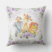 かわいいサファリ野生動物+紫のバラ緑 クッション (裏面)