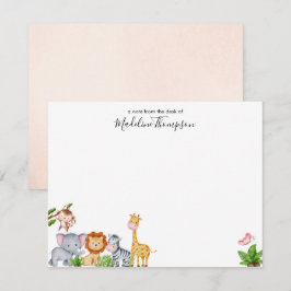 かわいいサファリ ジャングルの動物 子供 エレガント スクリプト ノートカード