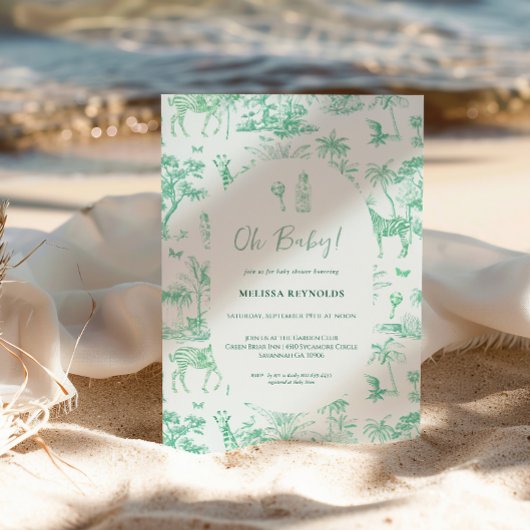 かわいいサファリ トワル・ド・ジュイ | 緑のベビーシャワー 招待状