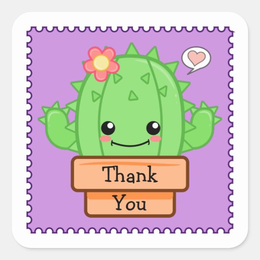 かわいいサボテンありがとう スクエアシール (正面)