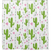 かわいいサボテンとハートの緑 シャワーカーテン (正面)