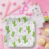 かわいいサボテンとハートの緑 ペーパープレート (パーティー)