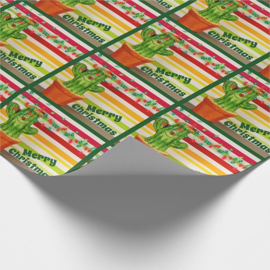 かわいいサボテンとフェスティバルライトメリークリスマス ラッピングペーパー (角)