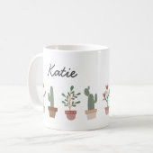 かわいいサボテンと花をポット コーヒーマグカップ (正面左)