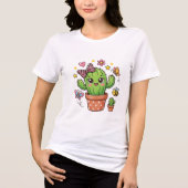 かわいいサボテンと蝶と蜂 トライブレンドTシャツ (正面)