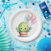 かわいいサボテンと誕生日風船 ペーパープレート (パーティー)