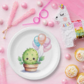かわいいサボテンと誕生日風船 ペーパープレート (パーティー)