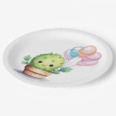 かわいいサボテンと誕生日風船 ペーパープレート (アングル)