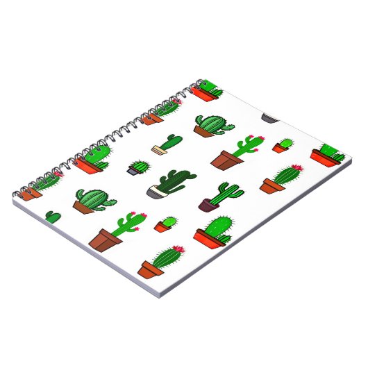 かわいいサボテンのイラスト パターン 白 ノートブック (左側)