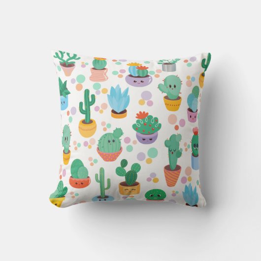 かわいいサボテンのキャラクターいろいろな植木鉢 クッション (正面)