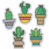 かわいいサボテンのステッカーシート | 多肉植物のアート シール (正面)