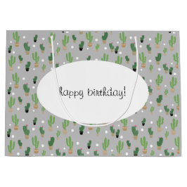 かわいいサボテンのパタモノグラムのーン ラージペーパーバッグ