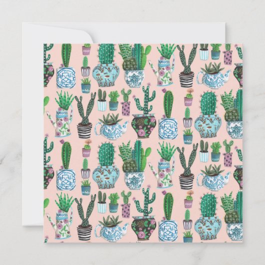 かわいいサボテンのピンクと緑の植物の恋人の誕生日 カード (裏面)